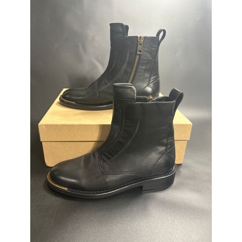 Zadig & Voltaire NIB Laureen High Silk Leather Bootie In Noir/Black FR36/US5‎
